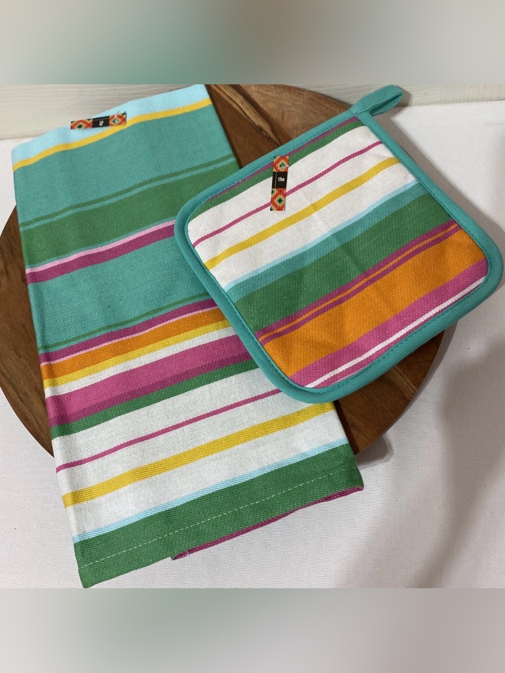 Hobby Lobby Kitchen Dish Towel & Potholder Set Cotton Beachy Stripes NEW